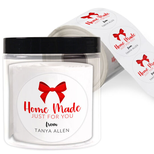 Red Bow Round Gift Stickers in a Jar